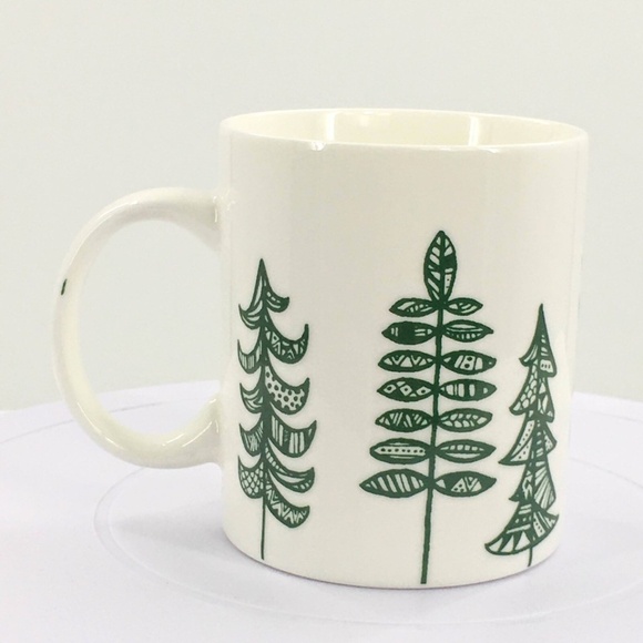 Starbucks Coffee Mug Pine Tree Forest Green & White 2015 Holiday 12 oz Mug - Picture 4 of 8